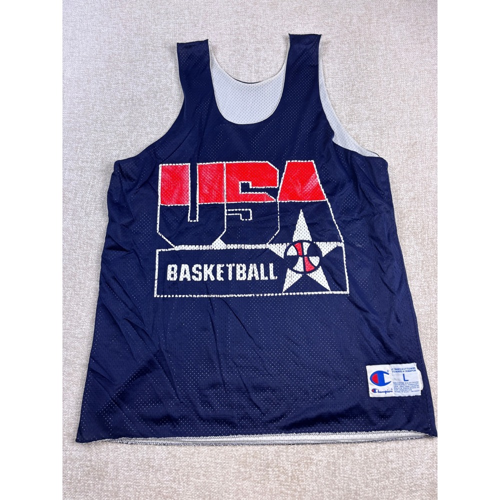Vintage 1992 Champion USA Basketball Reversible Mesh Tank Top Navy Mens L